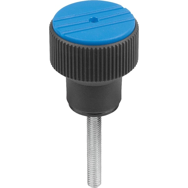 Kipp Torque Knurled Knob Size:2 D=M05X30, Thermoplastic Black Ral7021, Comp:Steel, Cap:Blue Ral5017 K0277.2053X30 - main